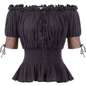 NWT Belle Poque Renaissance Off Shoulder Blouse Smocked Waist Pirate Shirt, S